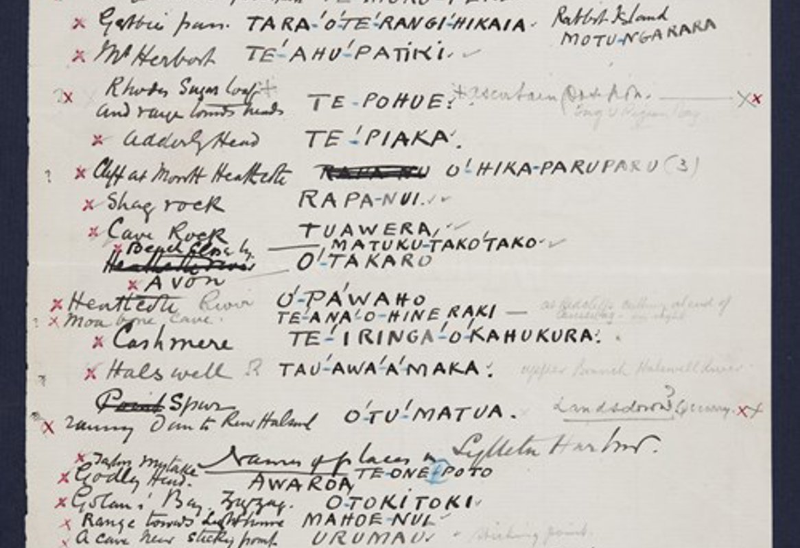 <p>List of place names in Whakaraupō (Lyttelton Harbour) sent by Revd. James West Stack to the Surveyor General, Stephenson Percy Smith in April 1894.&nbsp;</p>
<p><em>Archives New Zealand, S26</em></p>
<p>Click <a rel="noopener" href="https://kareao.nz/scripts/mwimain.dll/144/ANON_DESCRIPTION/WEB_DETAIL_DESCRIPTION_REPORT?SESSIONSEARCH&amp;exp=sisn%2015168" target="_blank" title="Stack lists">here</a> to view these lists in Kareao</p>